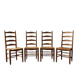 Ensemble de 4 chaises de salle à manger, chaises à dossier échelle en chêne rustique, années 1960, Belgique, sièges en osier.