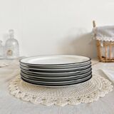 6 vintage Italian porcelain dessert plates with double blue edges