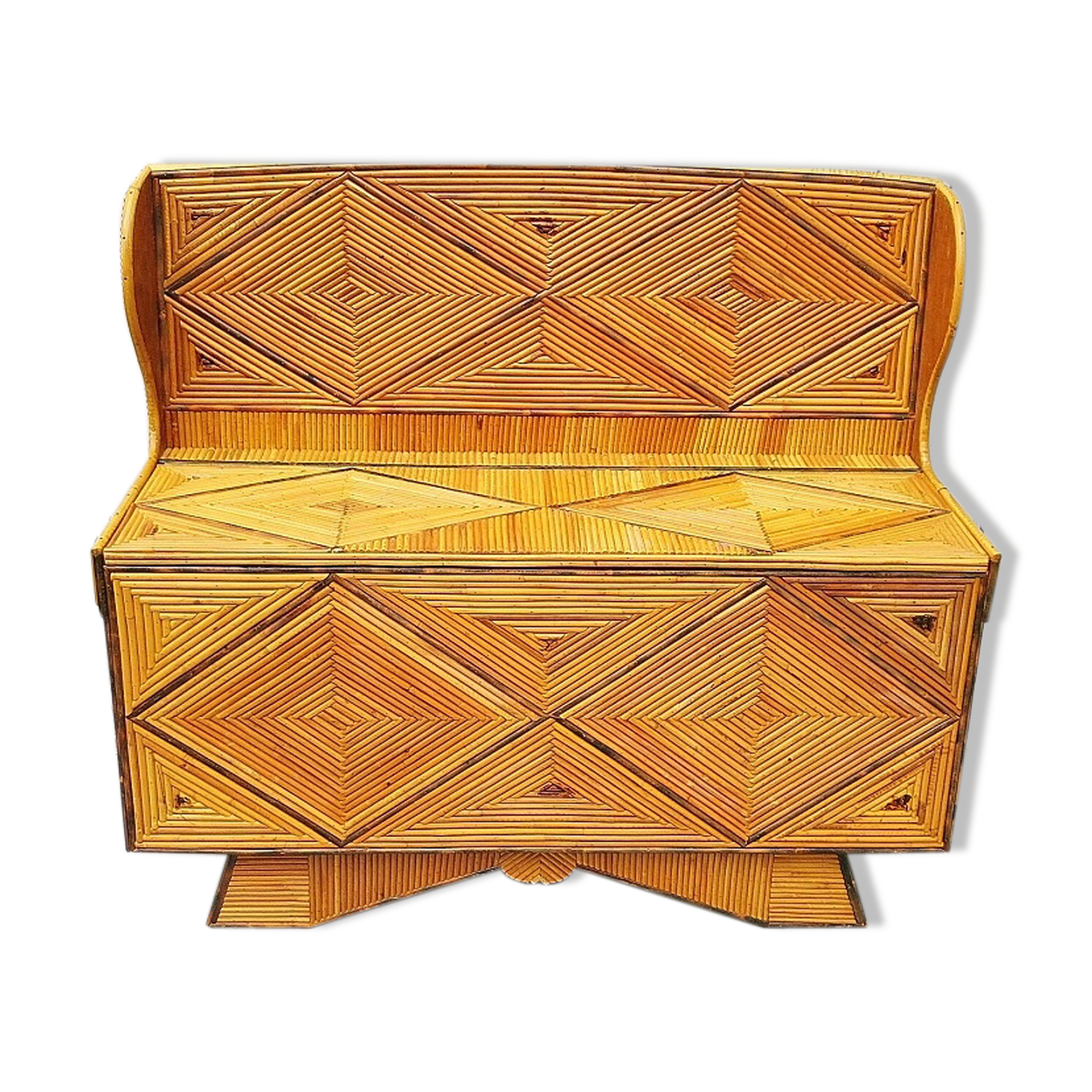Chest bench, rattan marquetry, vintage 60's