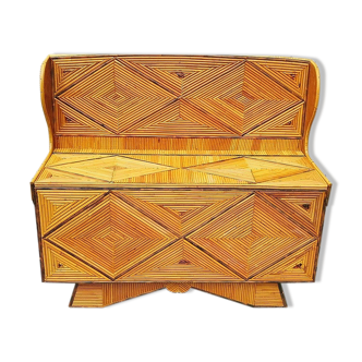 Chest bench, rattan marquetry, vintage 60's