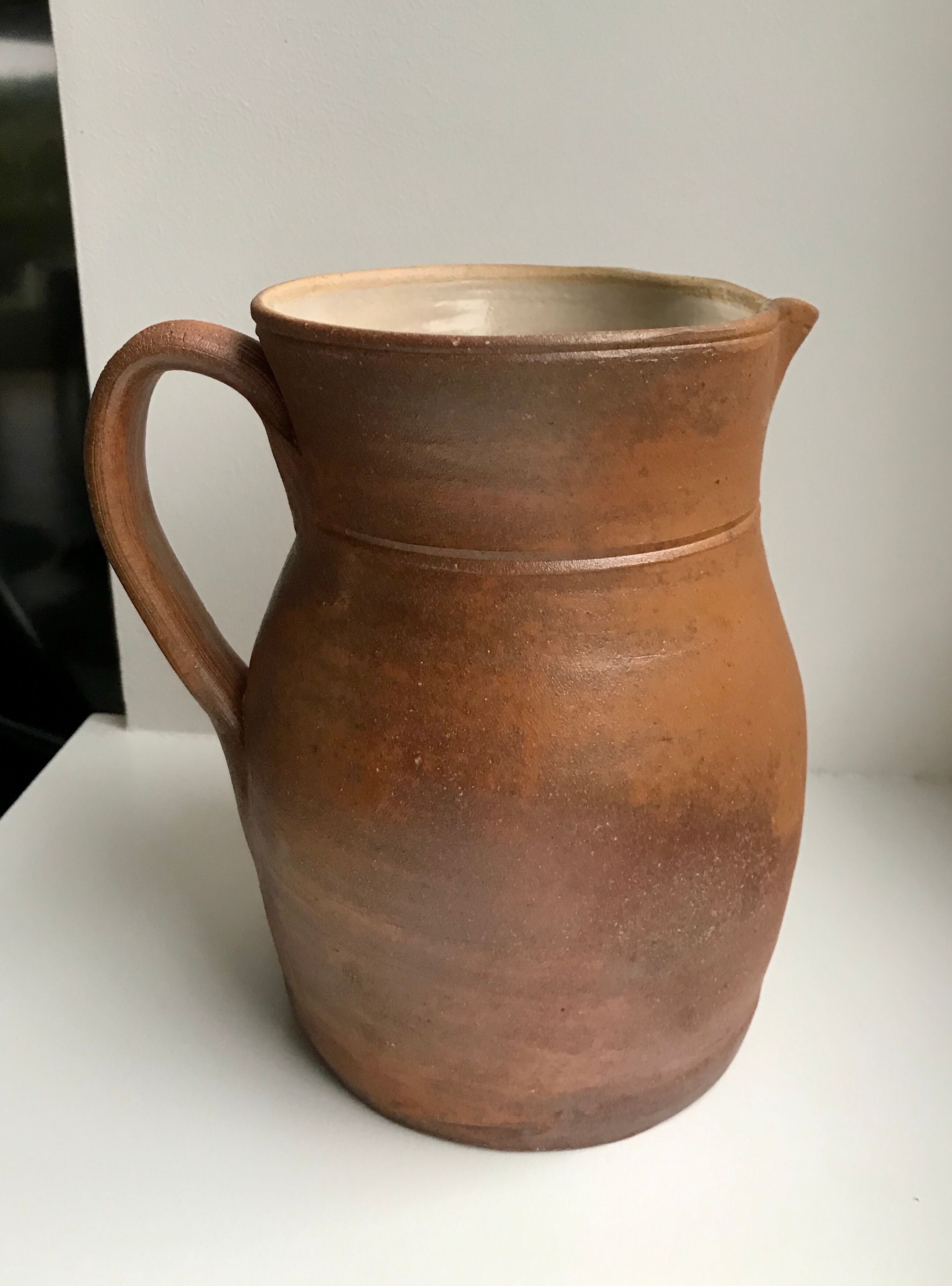 large brown stoneware pitcher Digoin Sarreguemines vintage