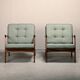Pair of Mid-Century Italian Armchairs in stained Beech and Green Cushions