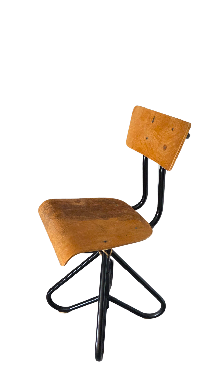 Vintage wooden and metal swivel workshop chair - Restoration project