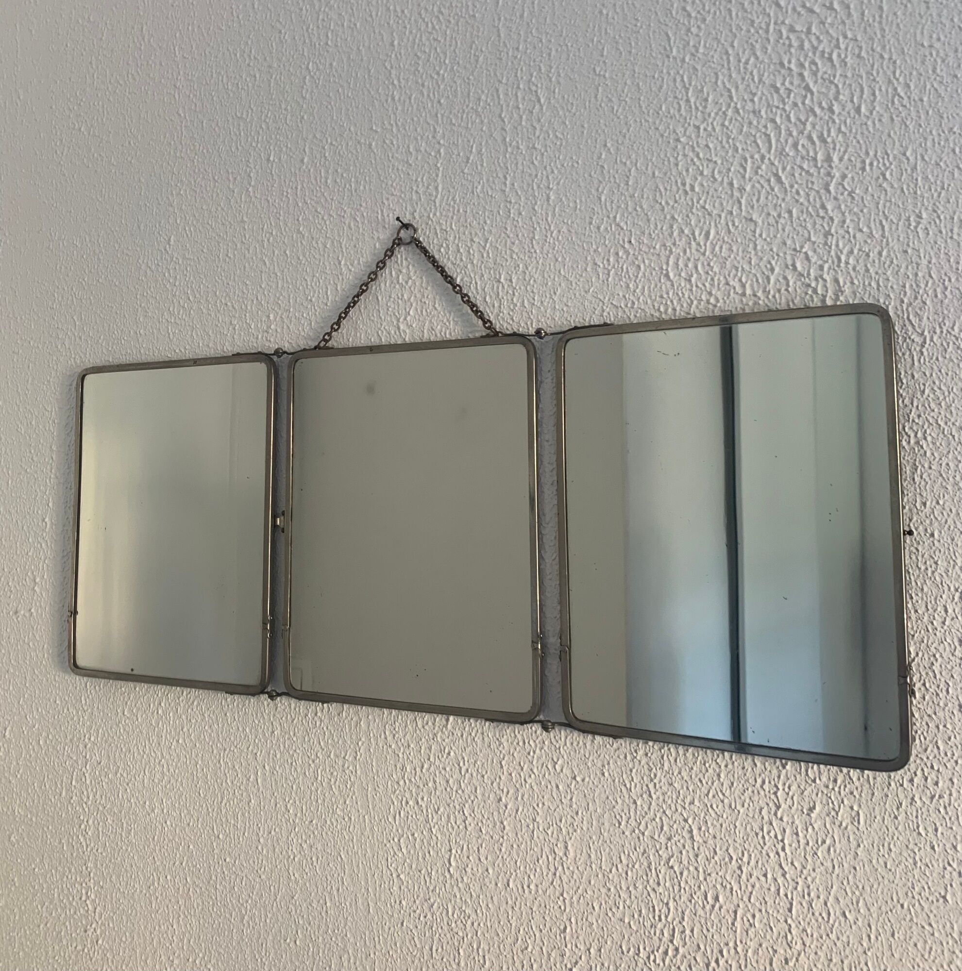Miroir vintage 1930 triptyque de barbier Art Déco tissu - 31 x 77 cm