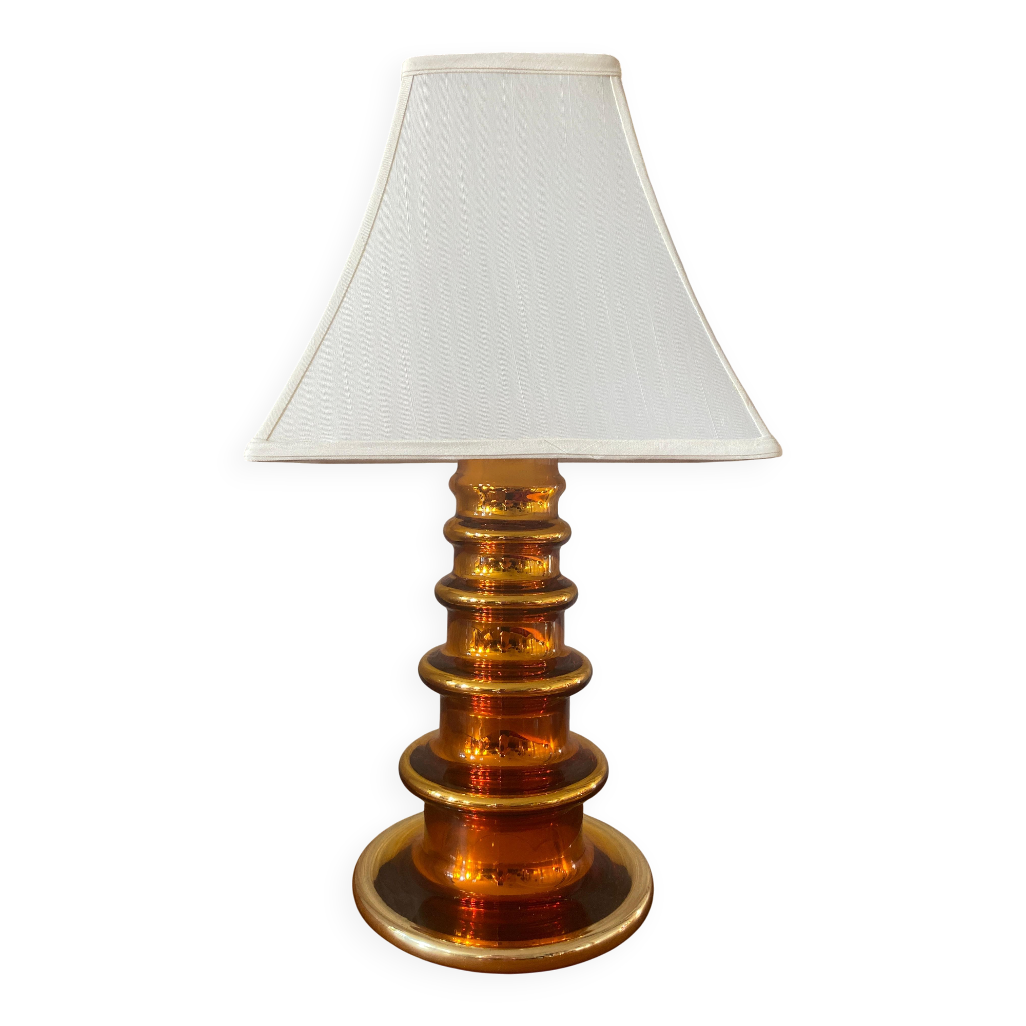 Metallic Amber Glass Table Lamp by Gustav Leek for Orrefors, 1960s