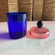 Handmade Blue, Pink and Black Glass Lidded Jar by Erik Höglund, 1992