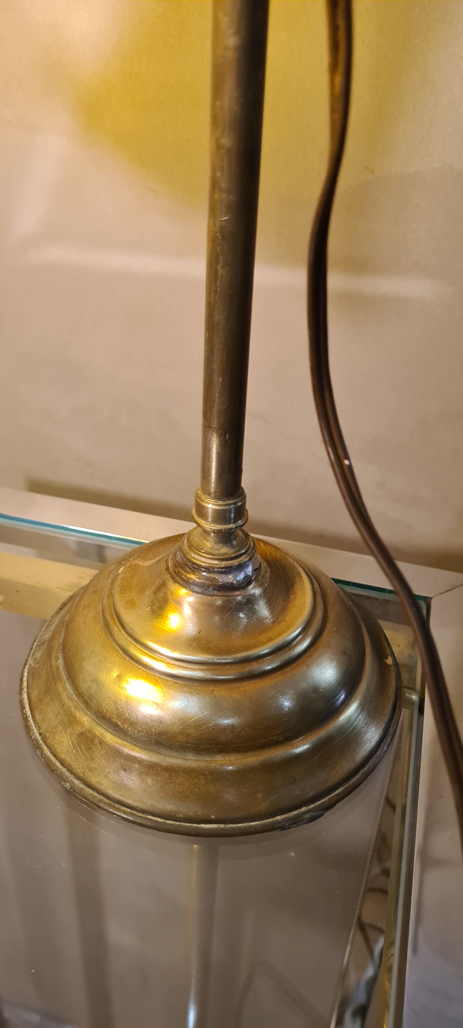 Lampe 1900 réglable laiton tulipe pate verre