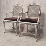 Pair of Regency-style caned armchairs - painted wood - 19th century