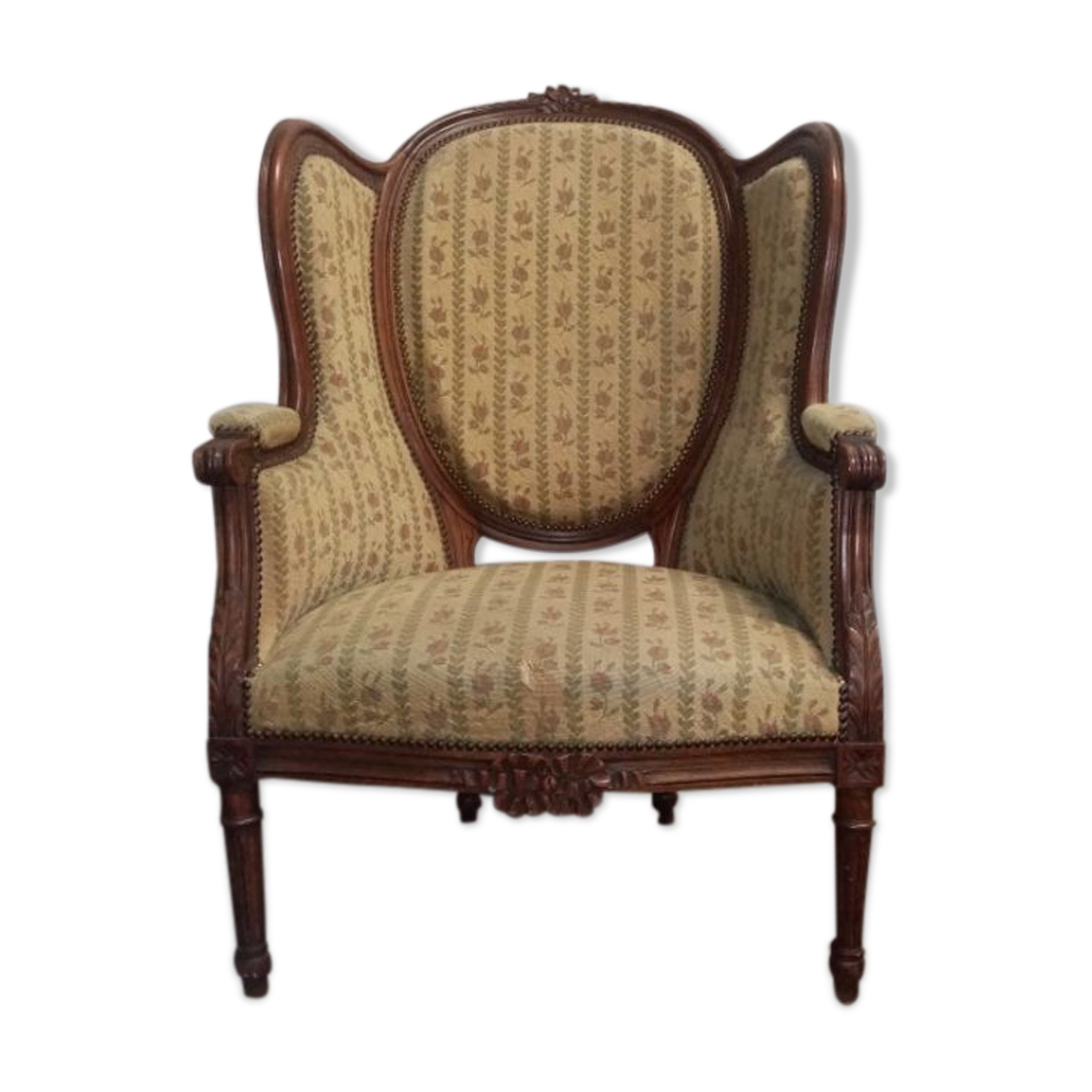 Armchair Shepherdess Louis XVI medallion in walnut fabrics in small cross stitch