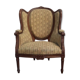 Fauteuil bergère médaillon Louis XVI en noyer tissus en petit point de croix
