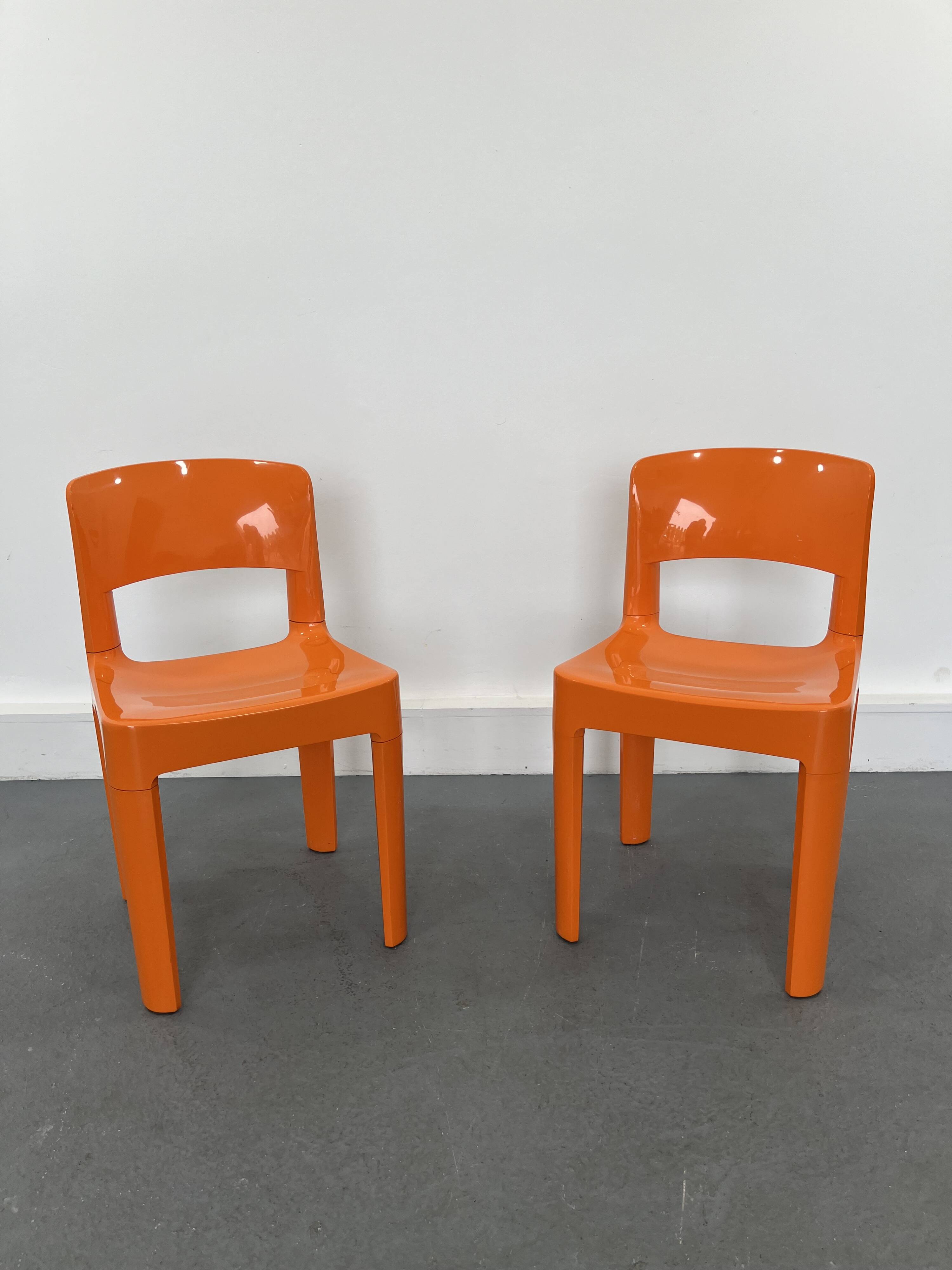 Set of 2 vintage Allibert chairs in orange plastic, France 1970s
