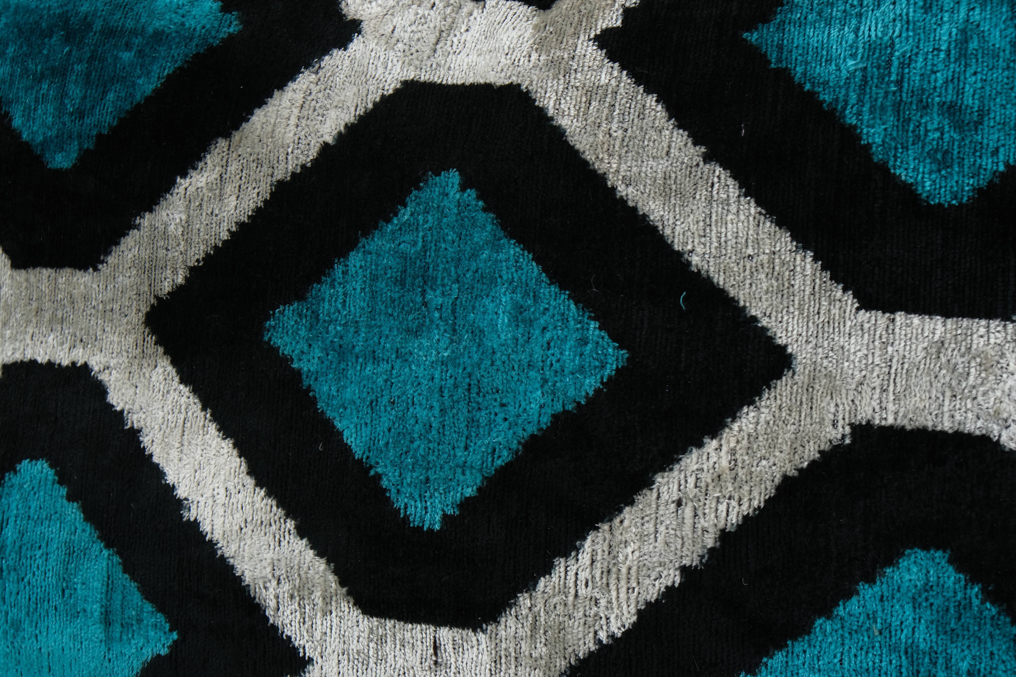 Blue silk ikat velvet pillow covers