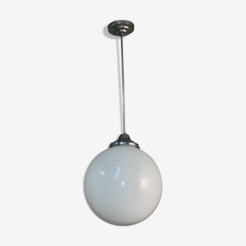 Hanging lamp in chrome, large opal glass globe