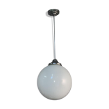 Hanging lamp in chrome, large opal glass globe