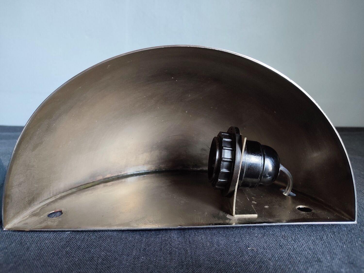Pair of vintage chromed metal half-moon wall lamp