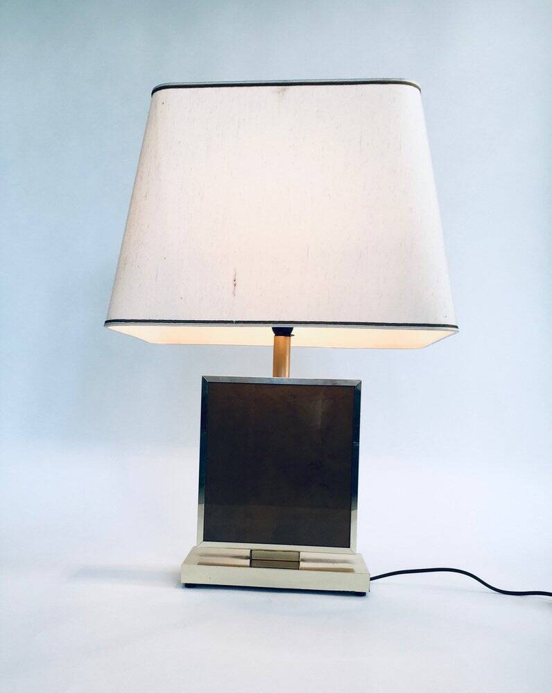 Hollywood Regency Style Gold Square Table Lamp, 1970s