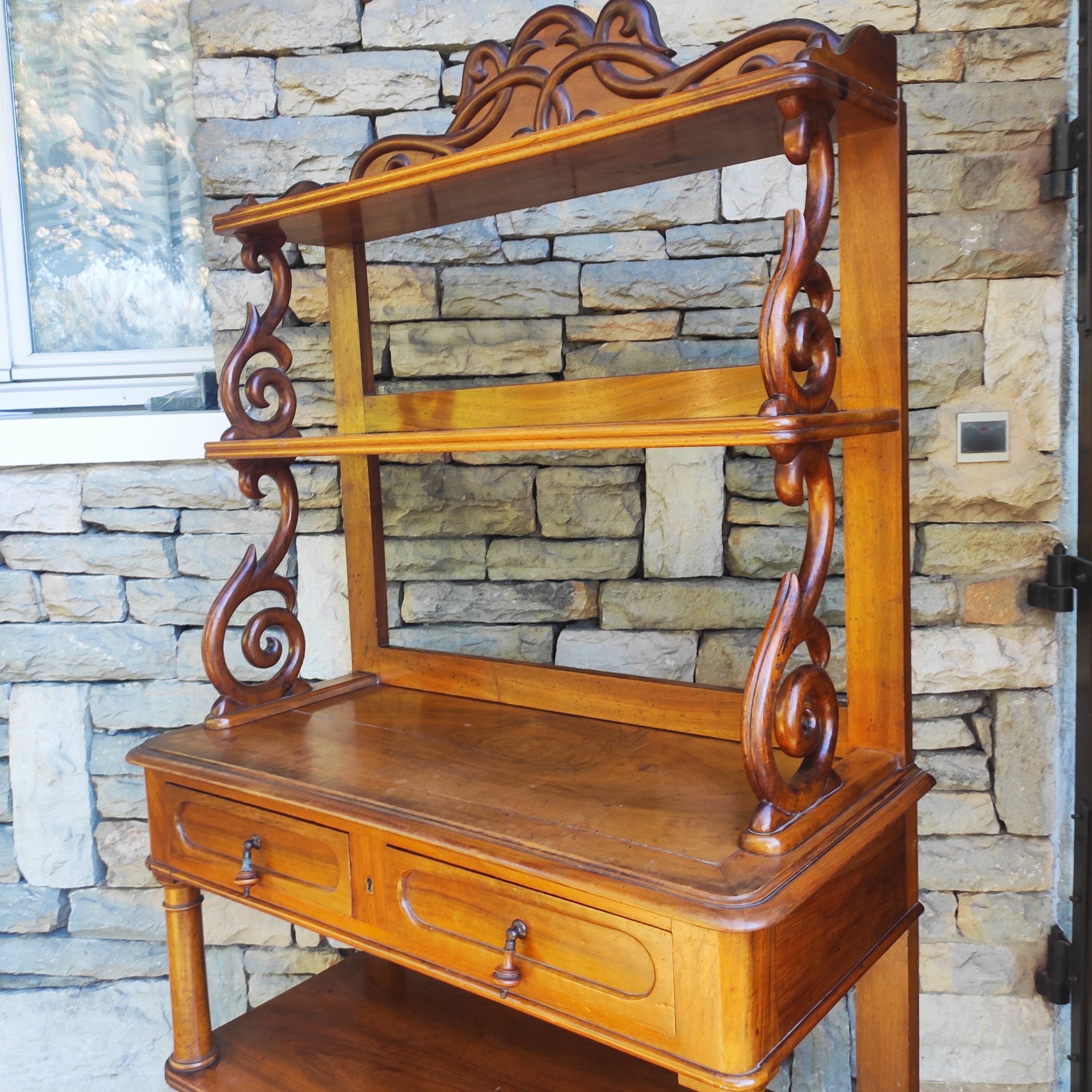 Old solid blond walnut console table
