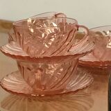 Set of 5 coffee cups + saucers – Rosaline Arcoroc pink glass – 1970s