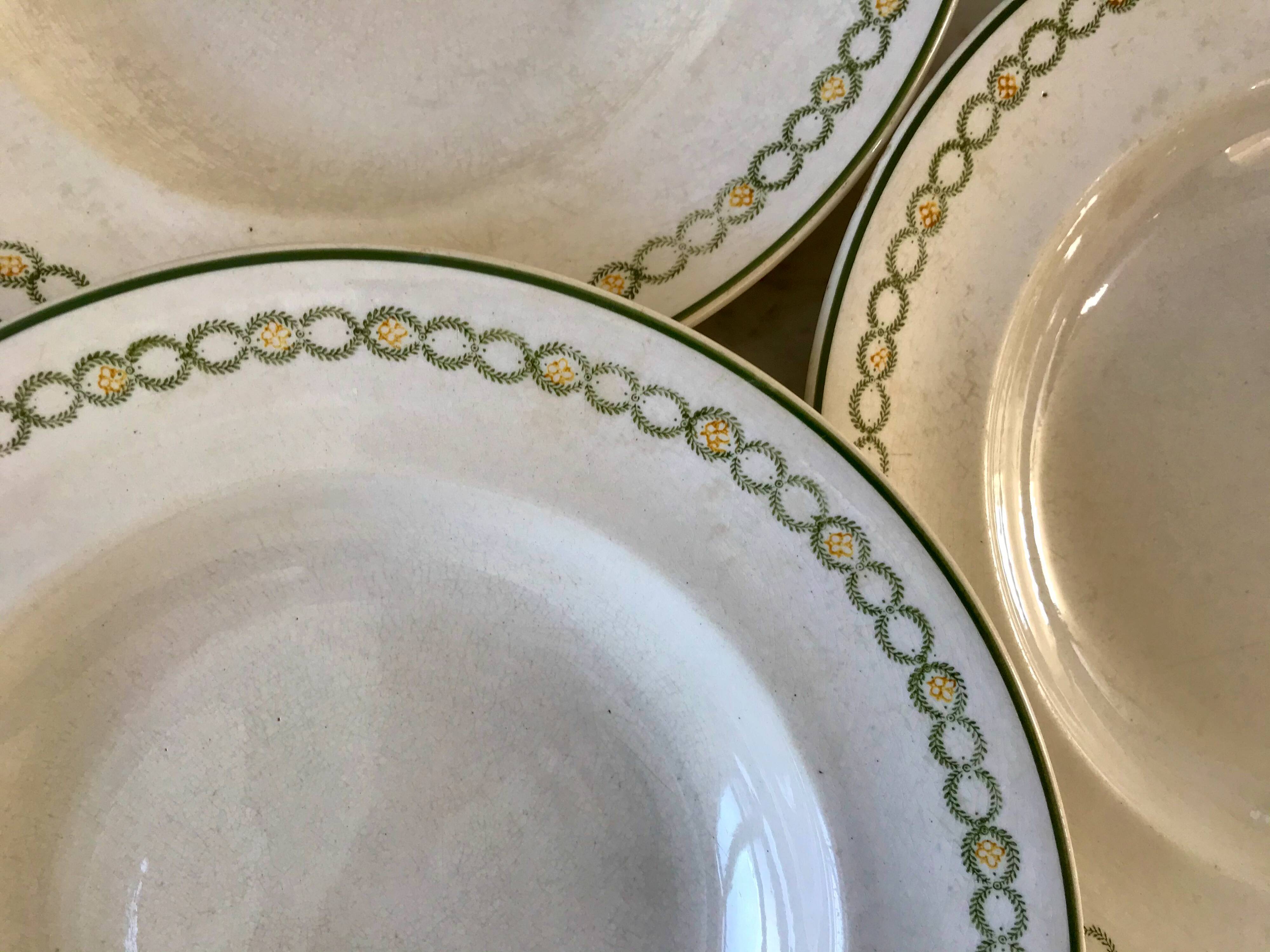 lot of 6 green and orange Longwy Iron Earth hollows from the beginning of the 19th century