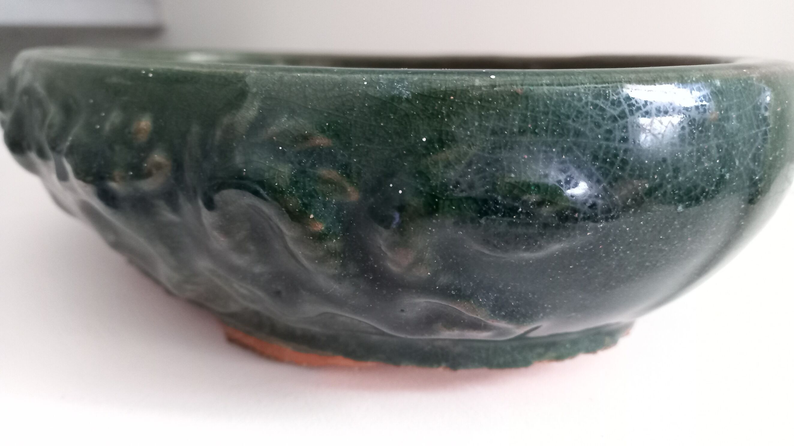 Bonsai pot in green glazed stoneware