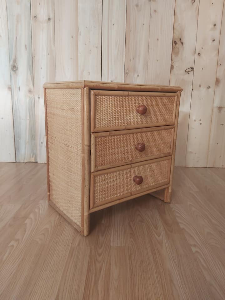Bedhead and rattan nightstand