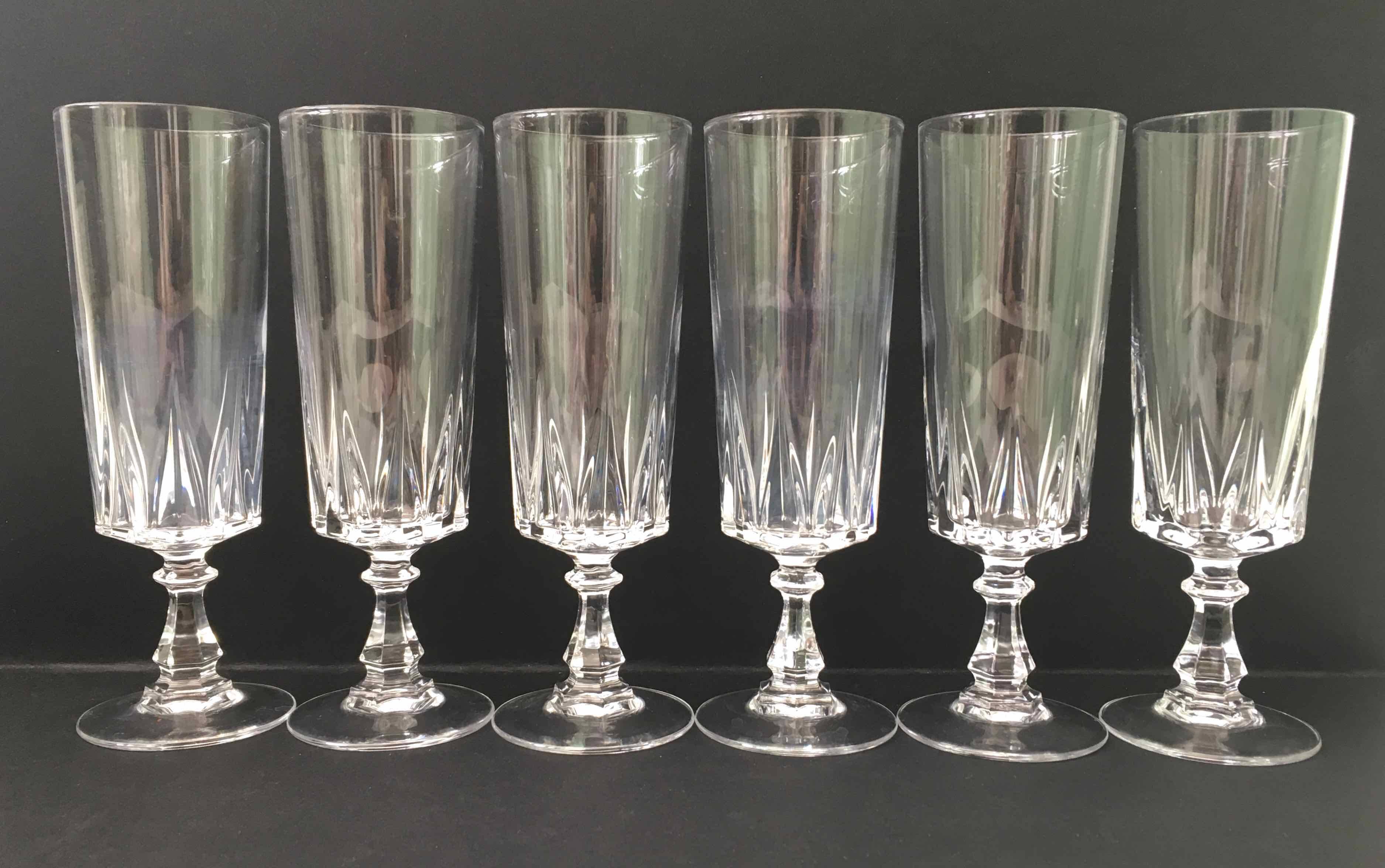 6 cut crystal flutes