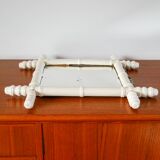 White bamboo effect wooden barber mirror 46 x 31 cm