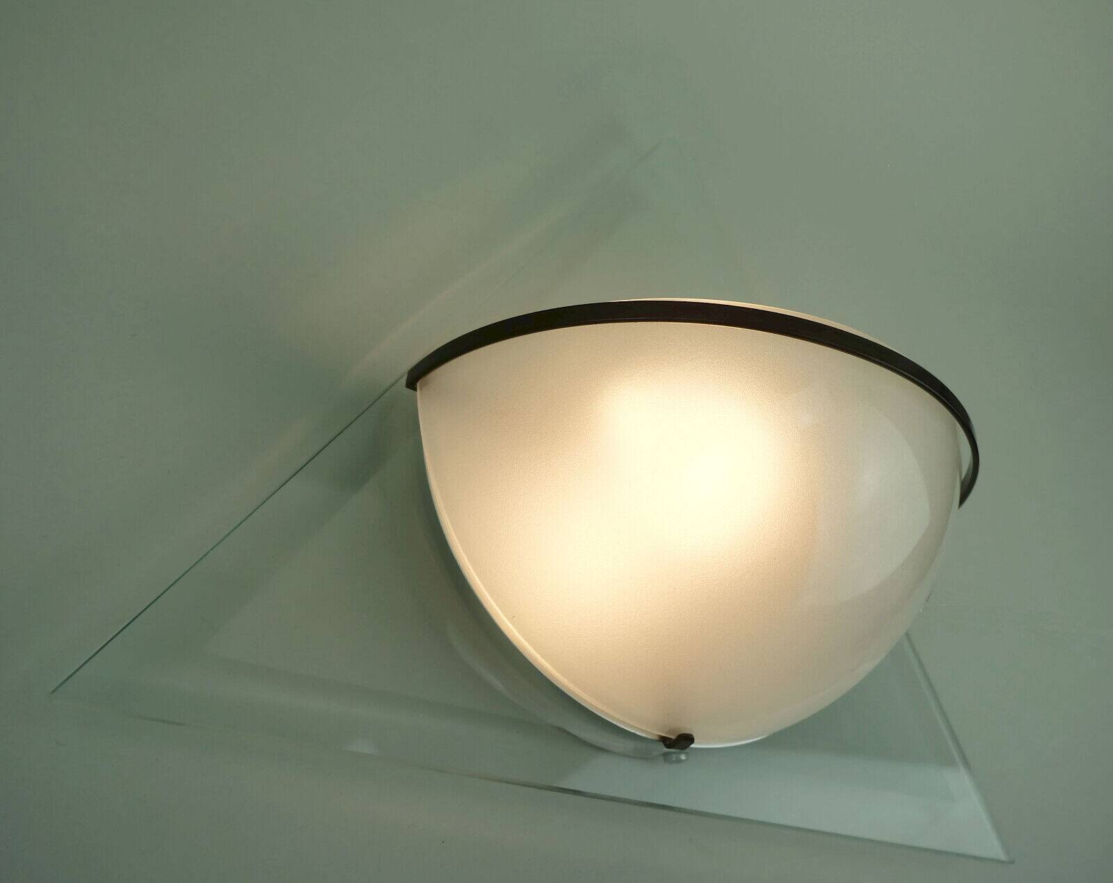 Pair of italian 1980s sconces wall lamps lamperti model illo etched glass and metal