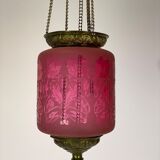 Antique pendant of pink opaline glass with brass edge by Funen's Glassworks, 1860s
