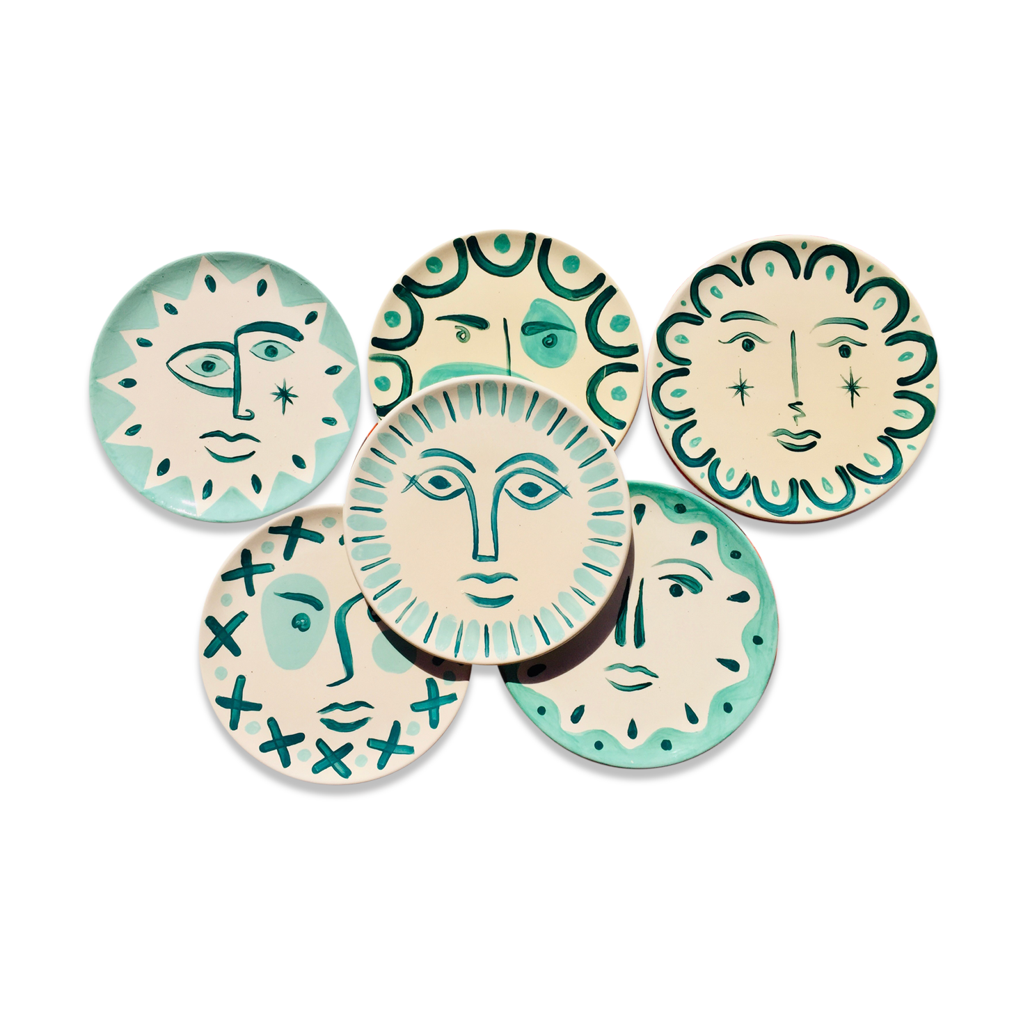 Set of 6 matching plates to hand-painted enamelled ceramic dinner