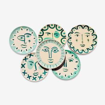 Set of 6 matching plates to hand-painted enamelled ceramic dinner