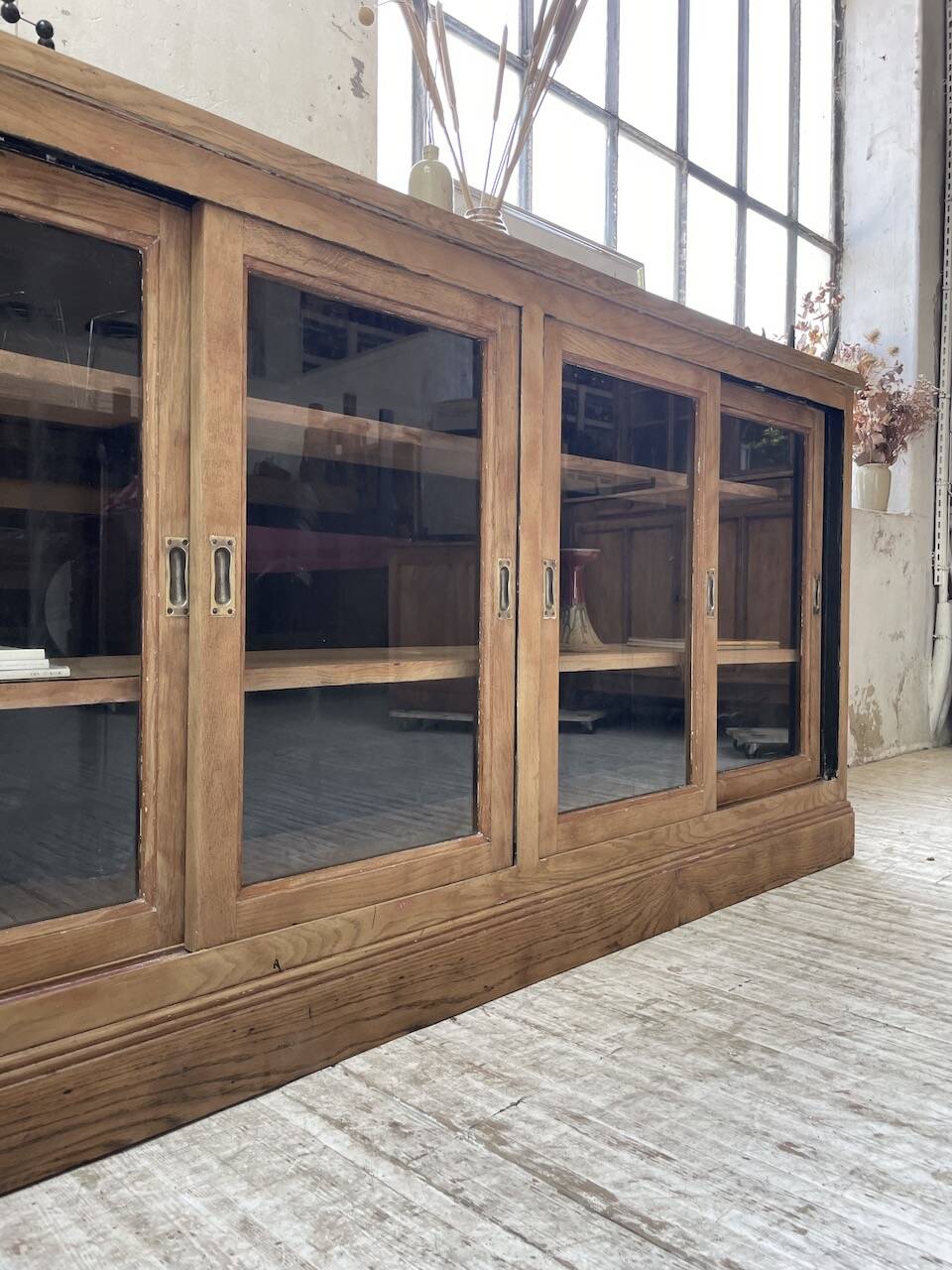 Oak sideboard with glass doors
