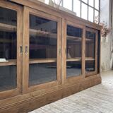 Enfilade meuble de métier chêne portes vitrées