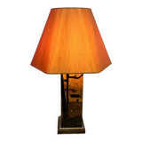 Rare 1970s Jean-Claude Mahey table lamp in burl wood with abstract inlay