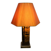 Rare 1970s Jean-Claude Mahey table lamp in burl wood with abstract inlay
