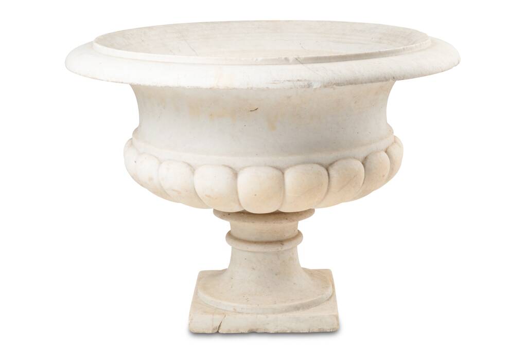 Medici vase with a gaudrooned body and flared marble neck. Circa 1880