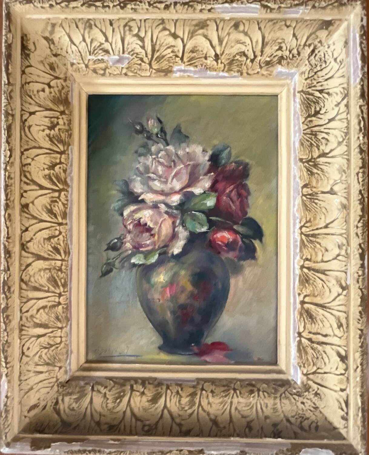 Tableau: Oil on canvas - still life with a bouquet of roses