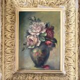Tableau: Oil on canvas - still life with a bouquet of roses