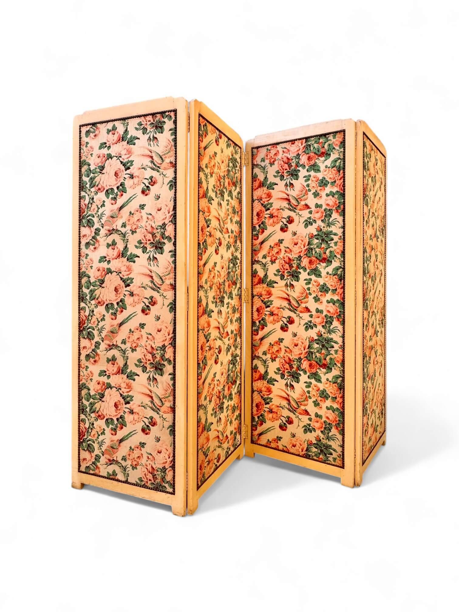 Antique 4-panel floral screen