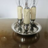 Authentic antique bouillotte lamp in chrome bronze with 3 lights, 1930s.