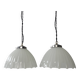 Paire d’anciennes suspensions art-deco en opaline XL