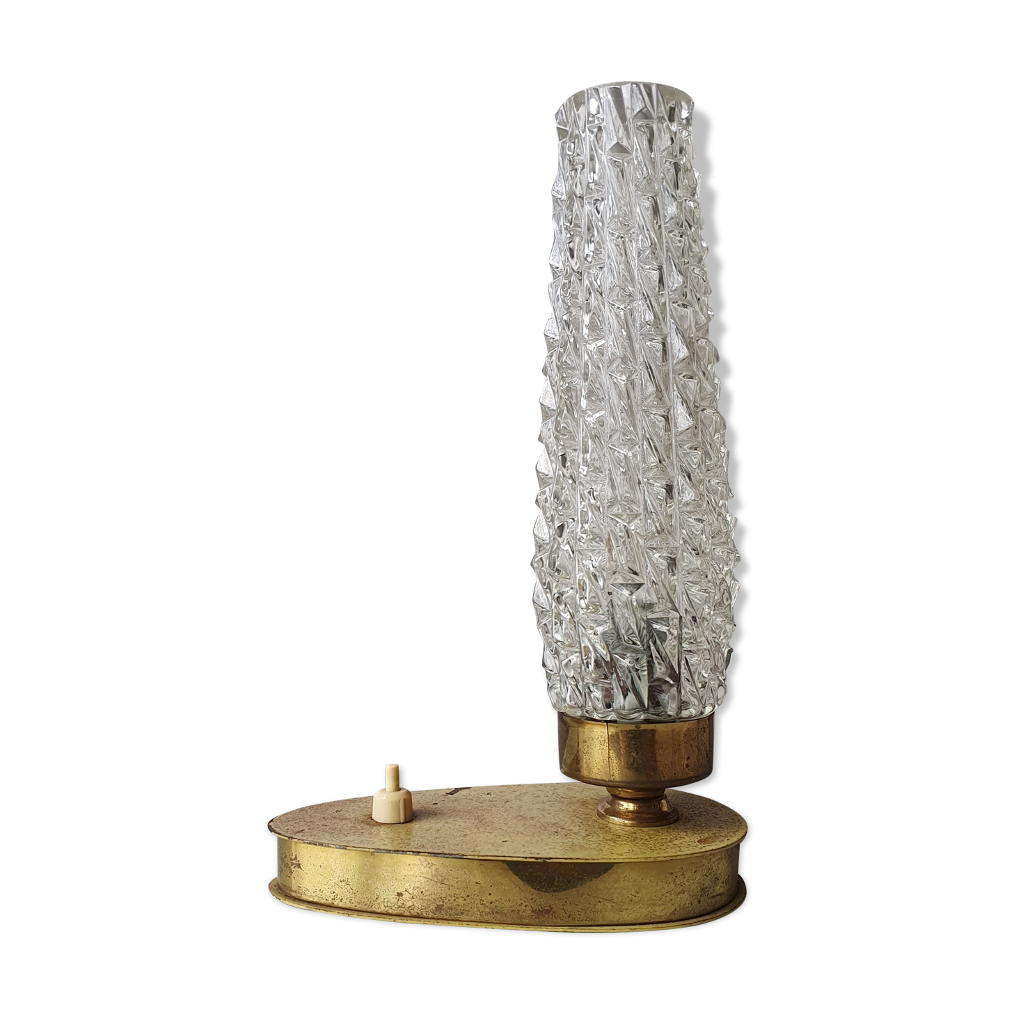 Art Deco France bedside lamp, brass with glass shade, '30s