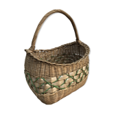 Ancien panier de cueillette en rotin osier tressé