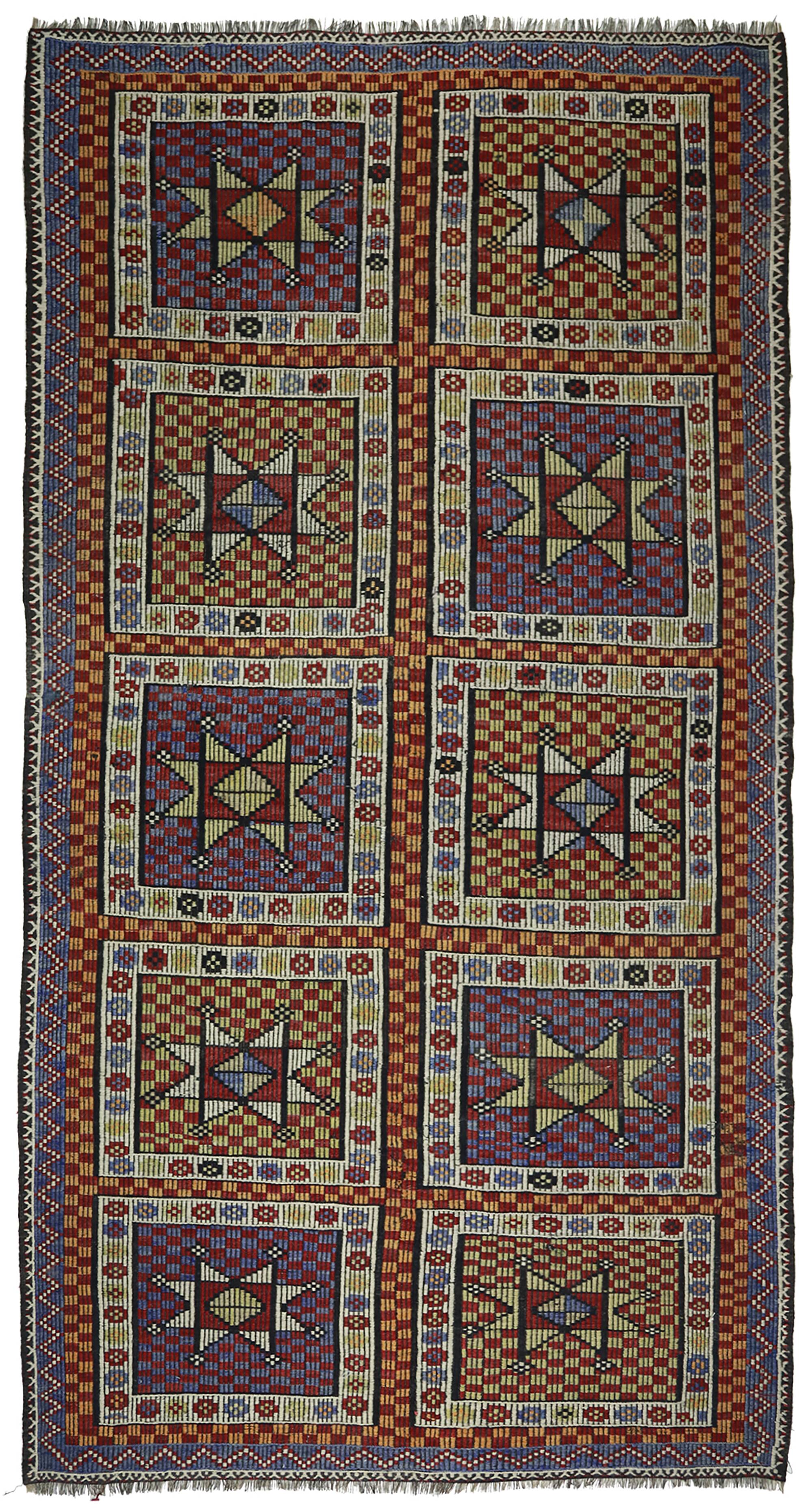 Tapis Kilim Vintage Turc Oushak 186x349 cm Laine Fait Main