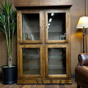 Robust vintage wooden display cabinet / wardrobe