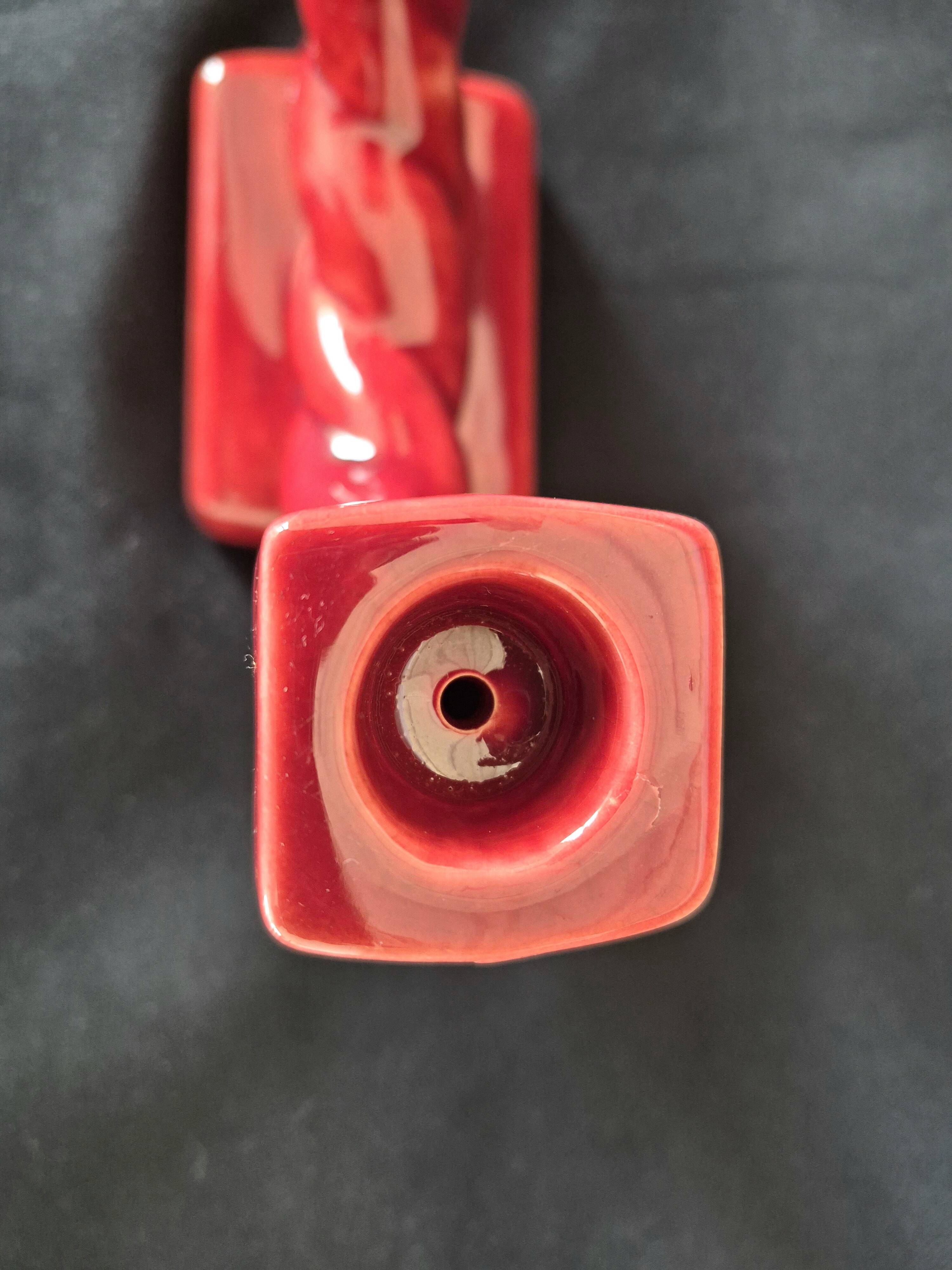 Ceramic chandelier, signed LONGCHAMP, twisted old red