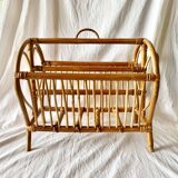 Porte-revue vintage en bambou et rotin