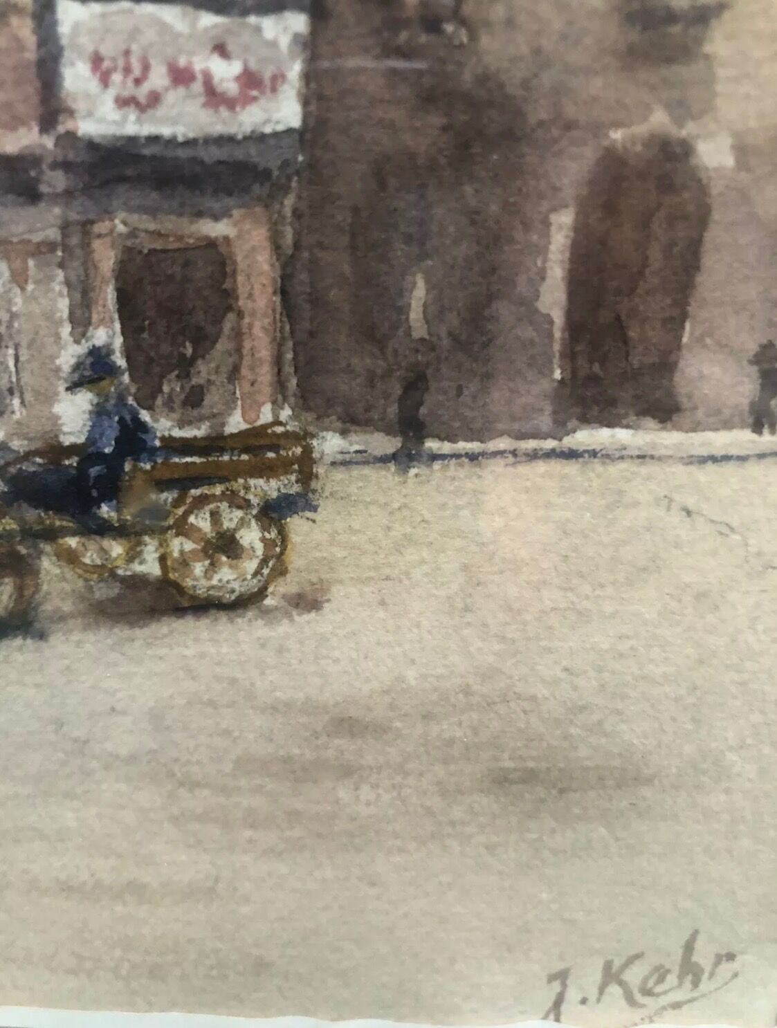 Breton painting painting, Watercolor Lannion, Signed Kehr