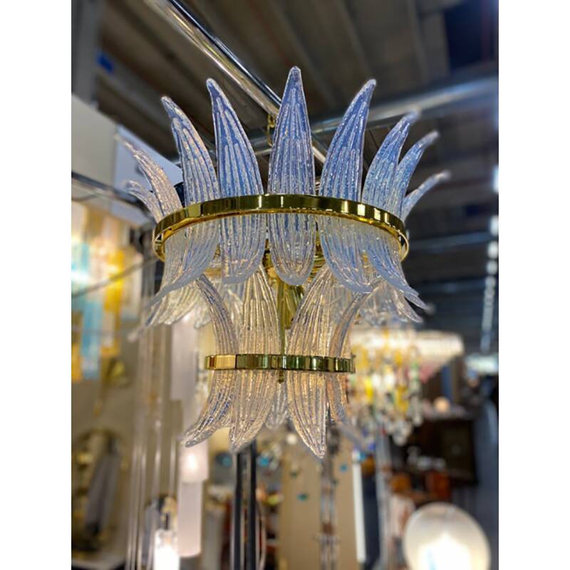 Contemporary Belt Opalino “Palmette” Murano Glass Chandelier