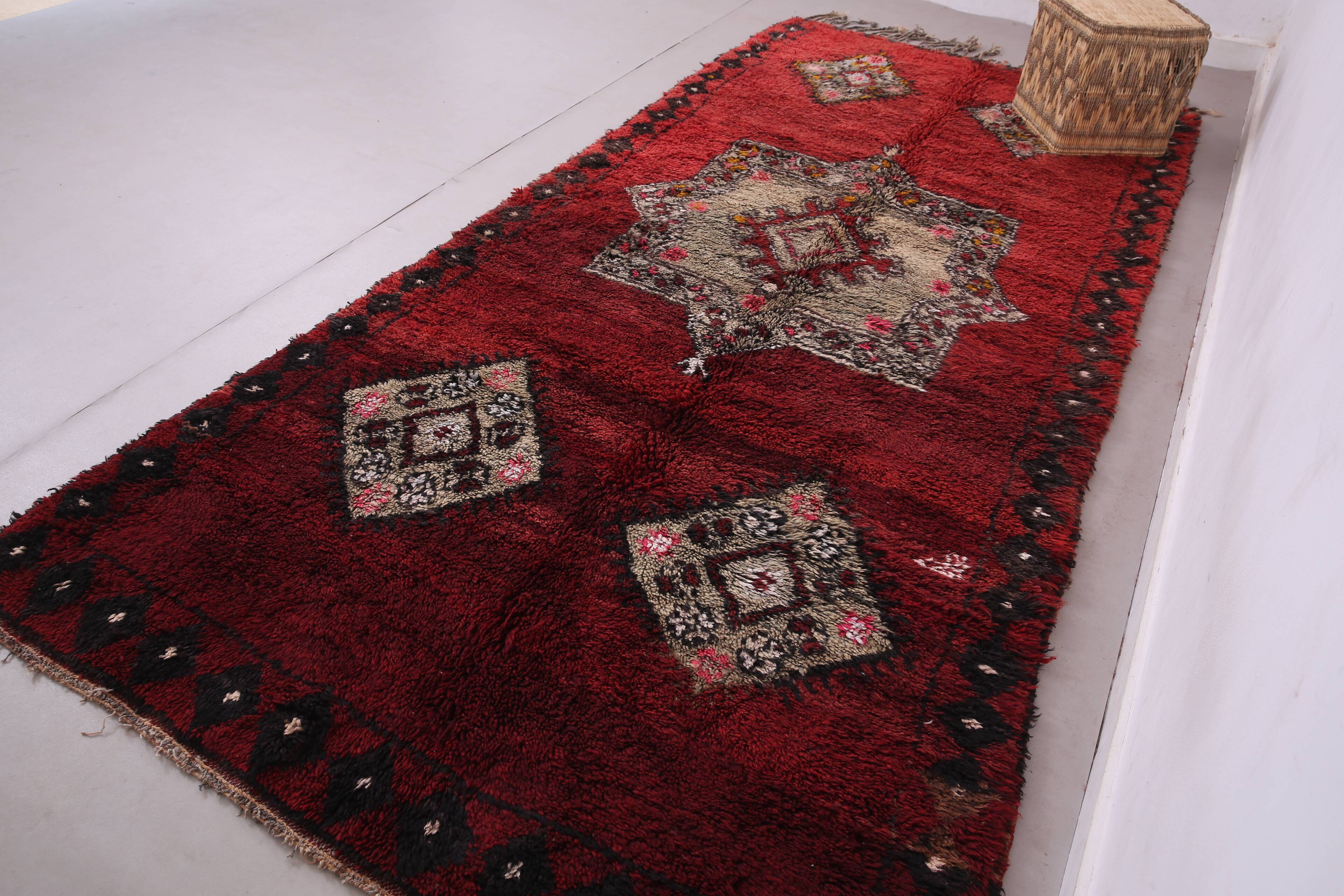 Burgundy Vintage Moroccan Rug 160 x 350 cm - Berber Wool Rug - Handmade rug